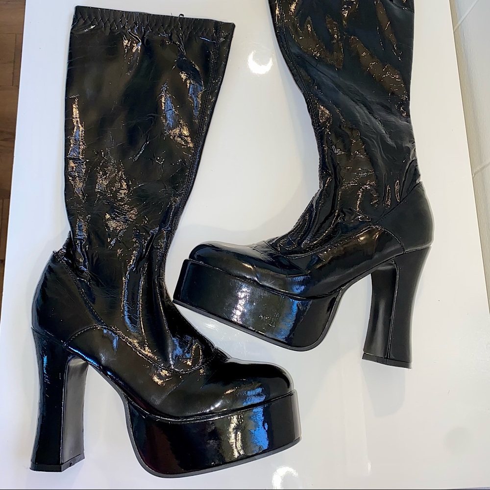Vintage Black Patent Leather Platform Gogo Boots